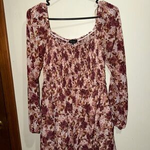 Floral Smocked Long-Sleeve Dress - Pink/Burgundy